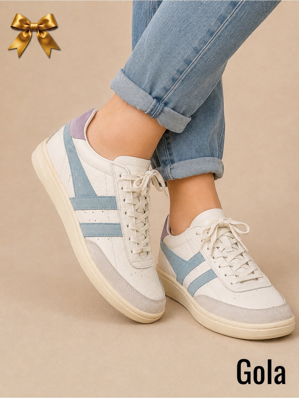 Gola Falcon Leather Suede Sneakers White Blue Lavender US 8 EU 39
